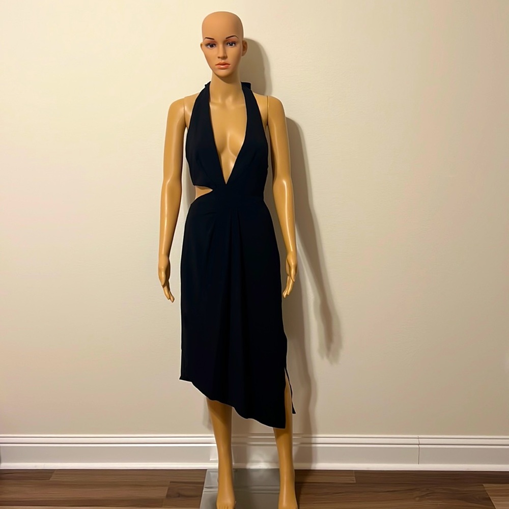 Halston Heritage (NWT) black asymmetrical halter dress